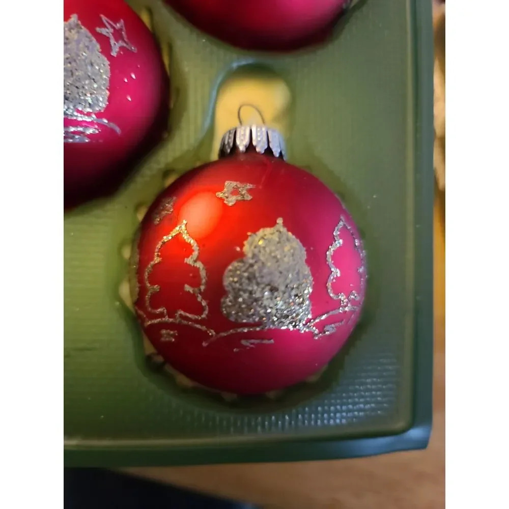VTG RED GOLD GLITTERY Glass Christmas Tree Ornaments CRISTAL W. Germany‎